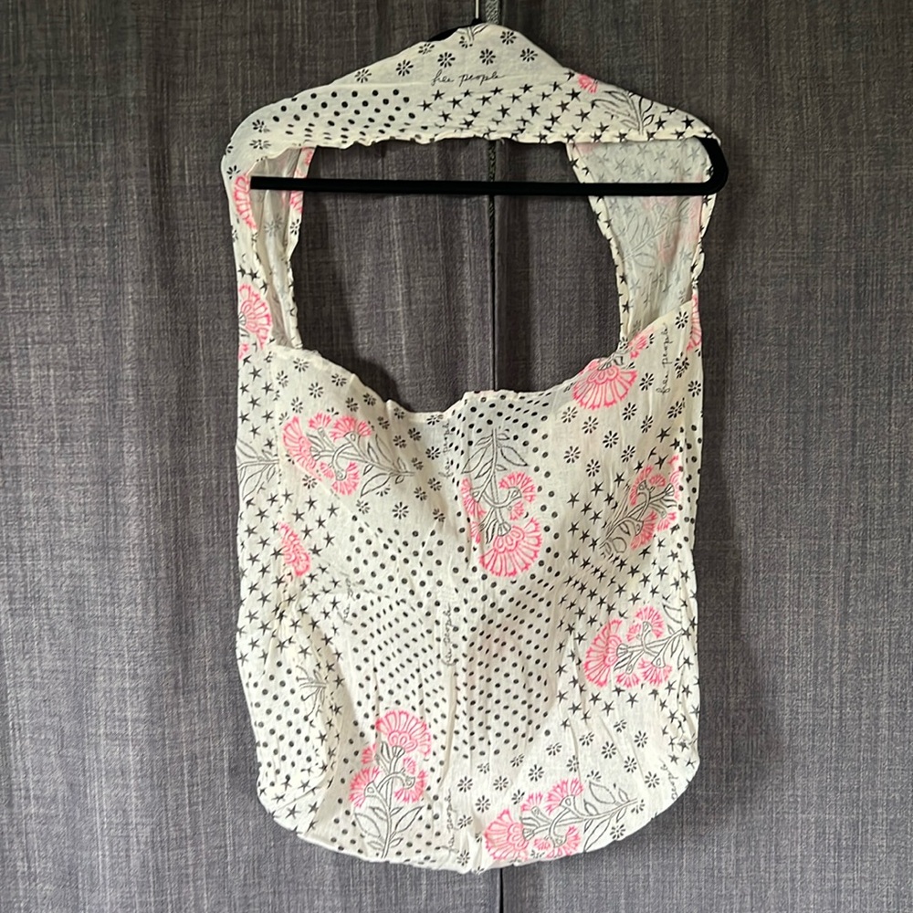 Free people slouch hobo style tote bag semisheer polka dot and floral print